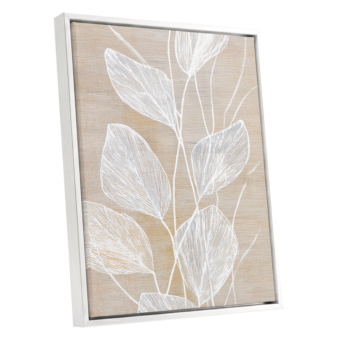 Beige White Botanical Leaf Line Art Print