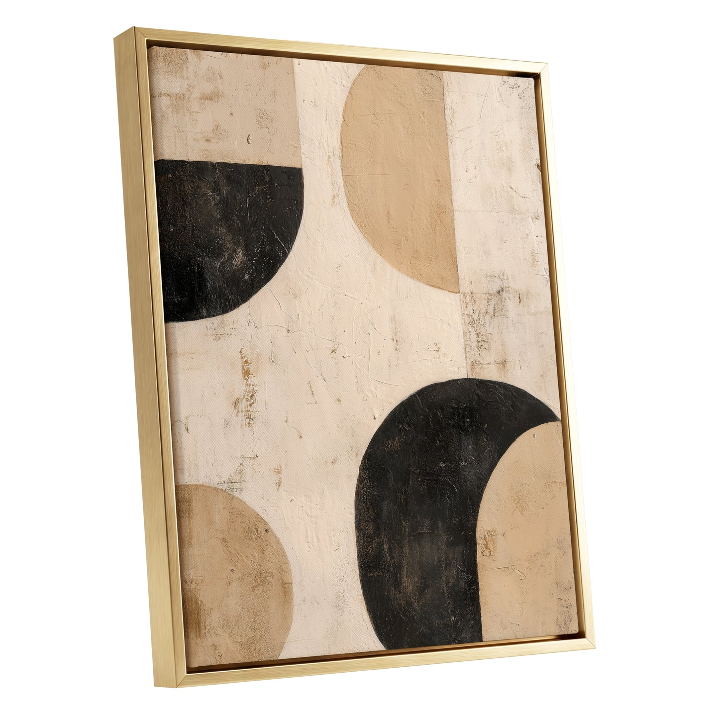 Neutral Beige Black Textured Geometric Abstract Art