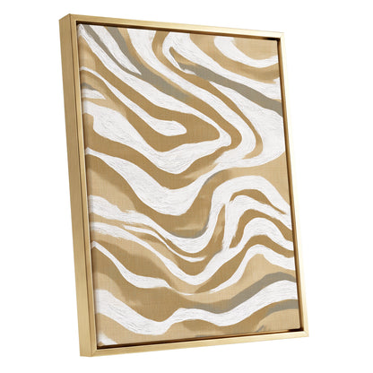Golden Ochre White Abstract Wavy Line Art
