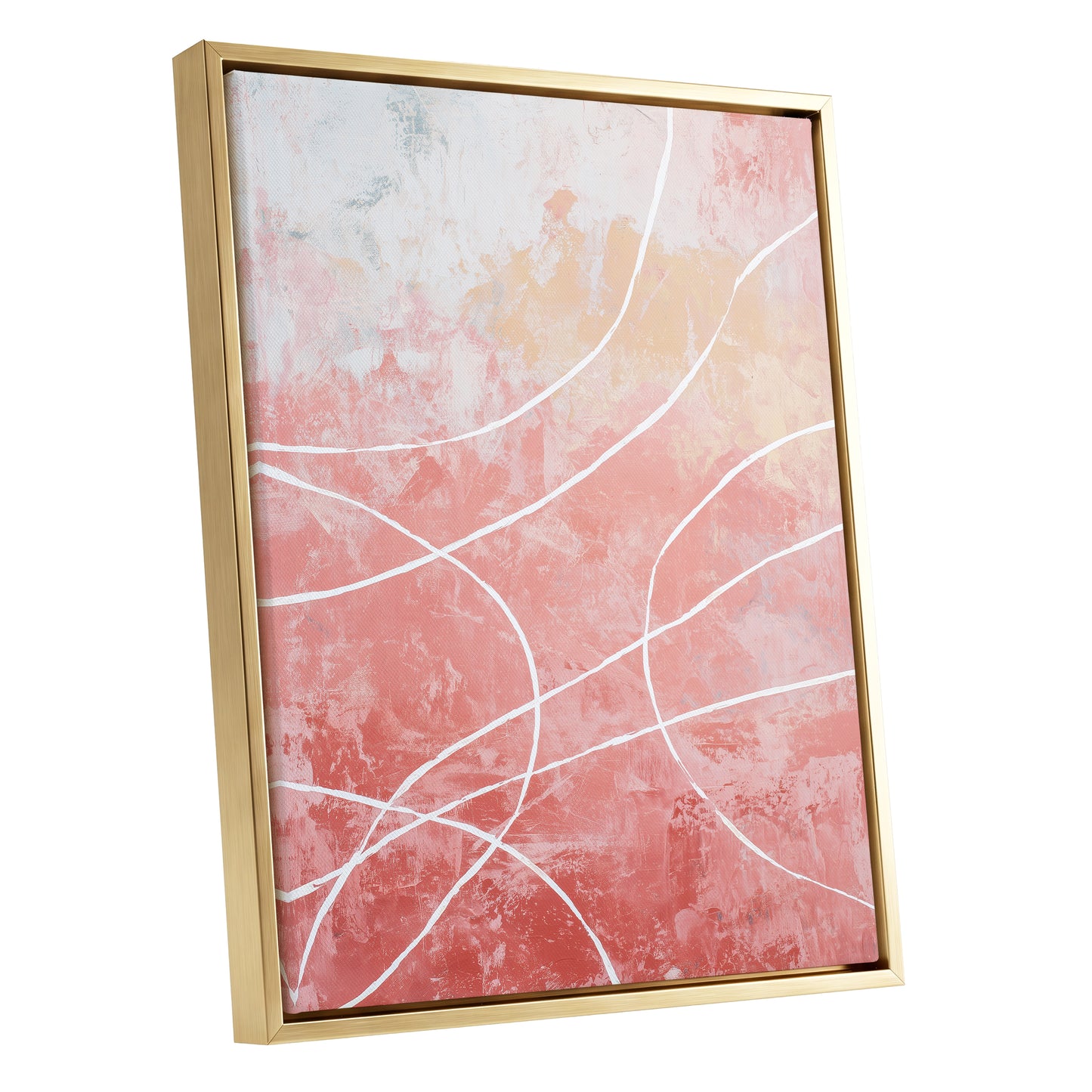 Coral Pink Flowing White Line Abstract Wall Art