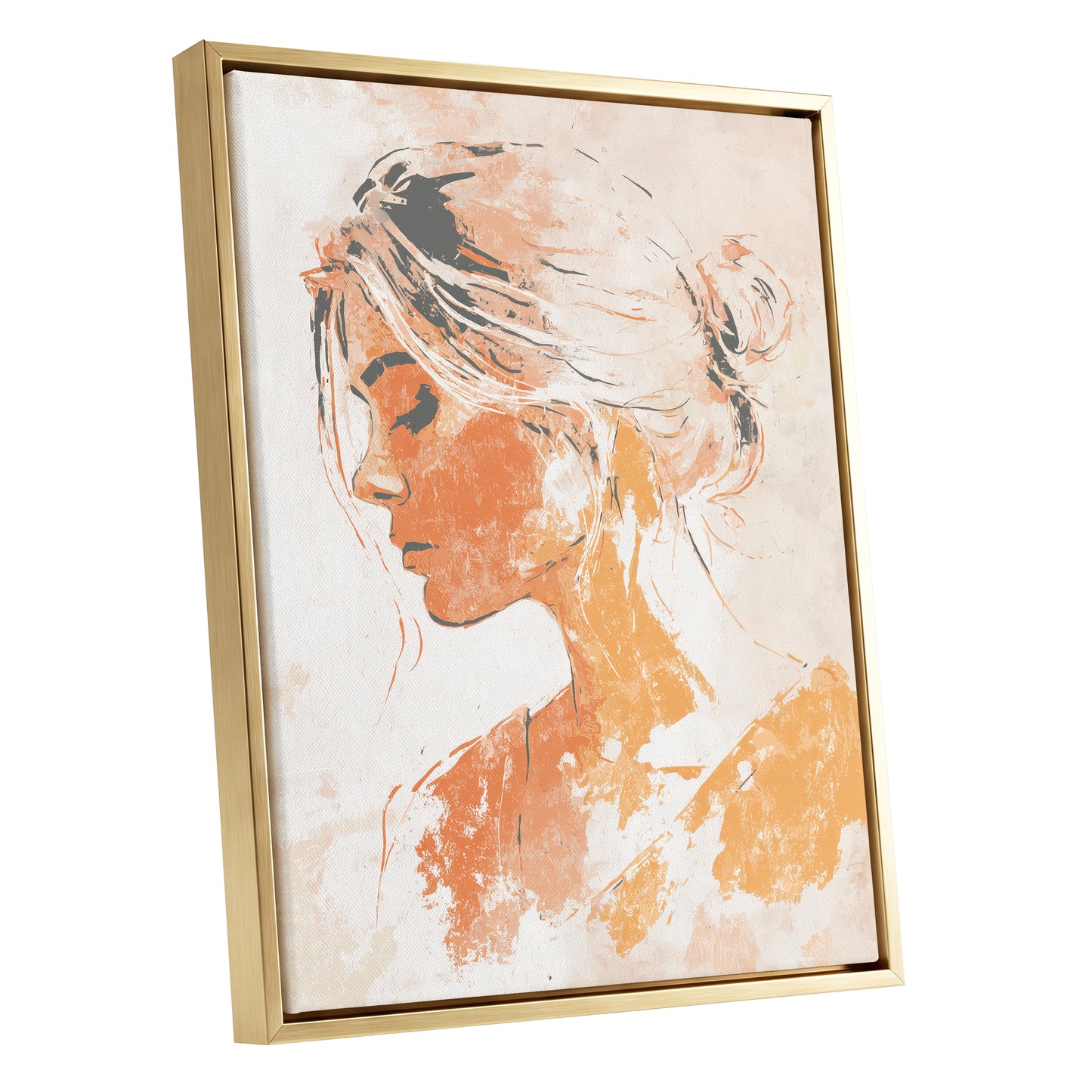 Orange Gold Abstract Woman Profile Portrait Art