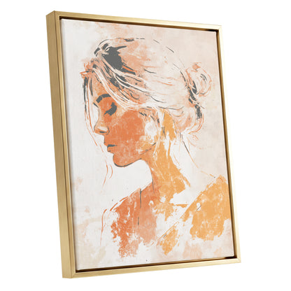 Orange Gold Abstract Woman Profile Portrait Art