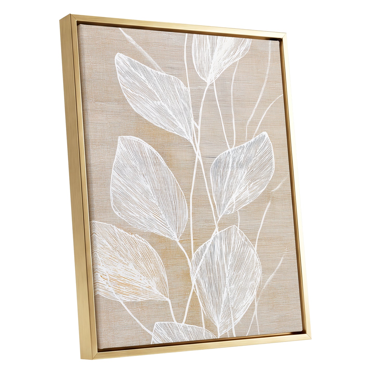 Beige White Botanical Leaf Line Art Print