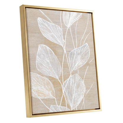 Beige White Botanical Leaf Line Art Print