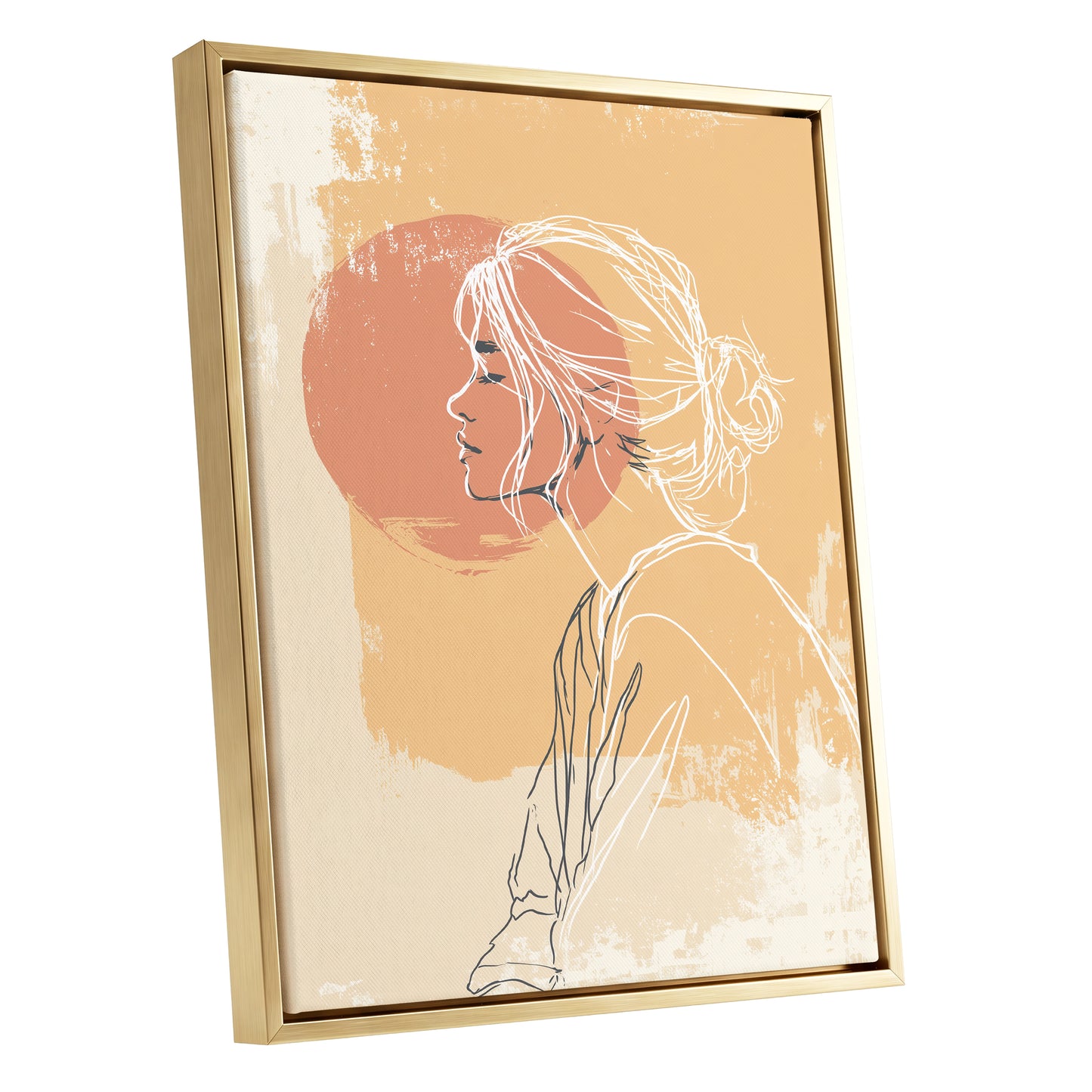 Peach Gold Woman Line Art Sunset Portrait
