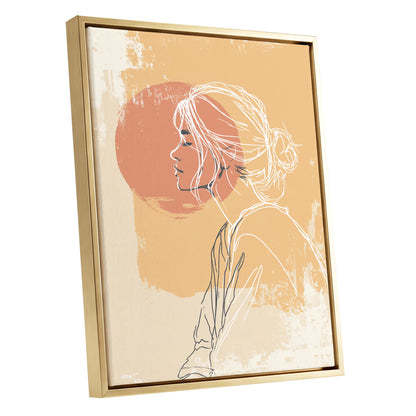 Peach Gold Woman Line Art Sunset Portrait