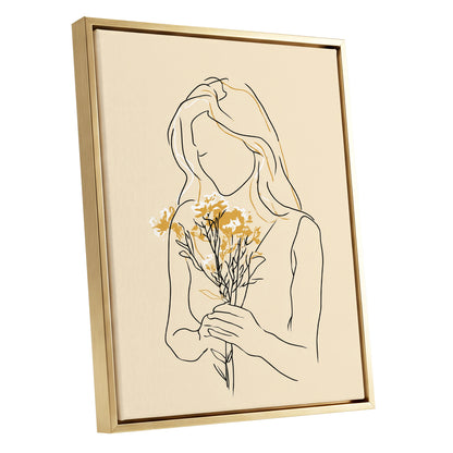 Minimalist Woman with Flowers Line Art