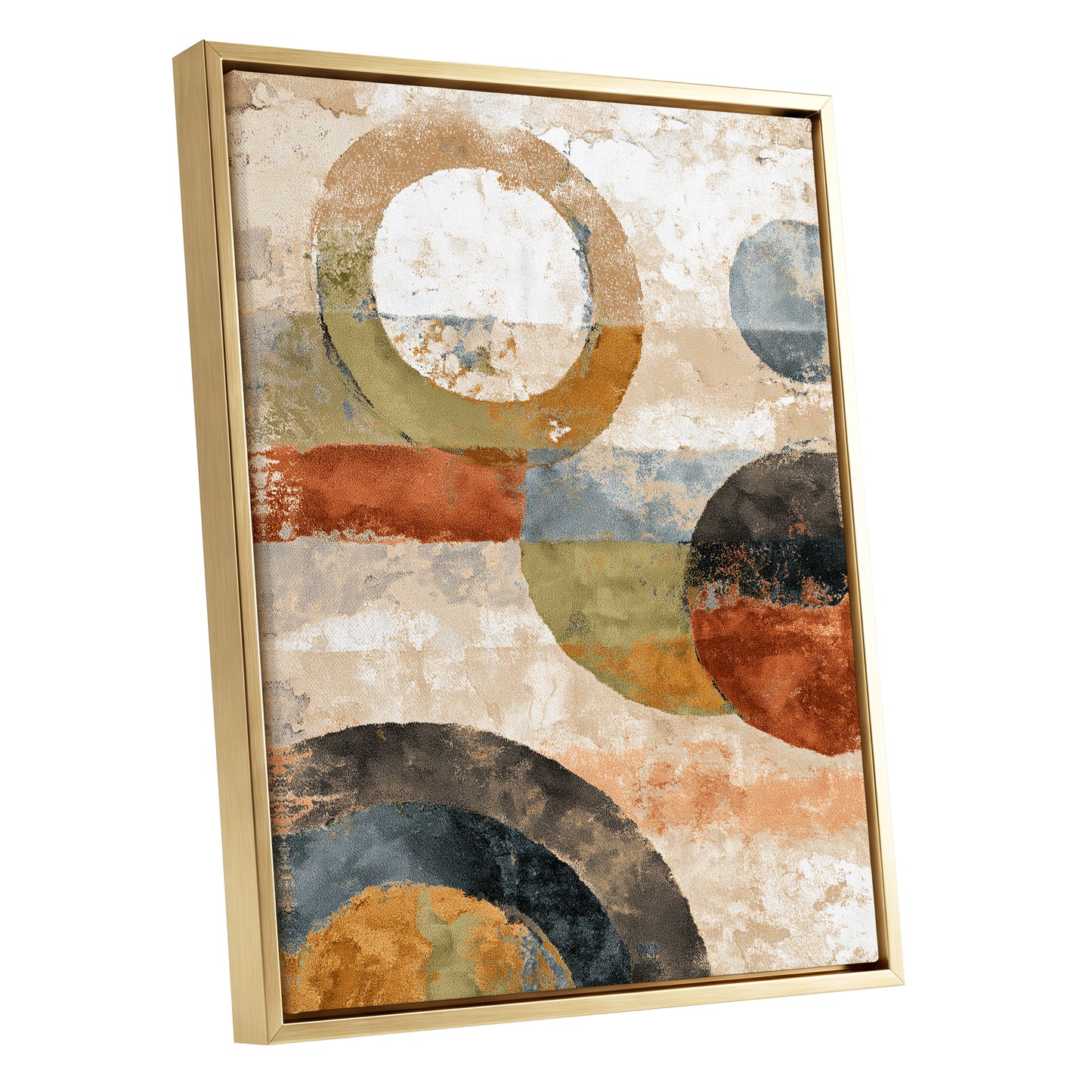 Rust Olive Blue Geometric Circle Abstract Art