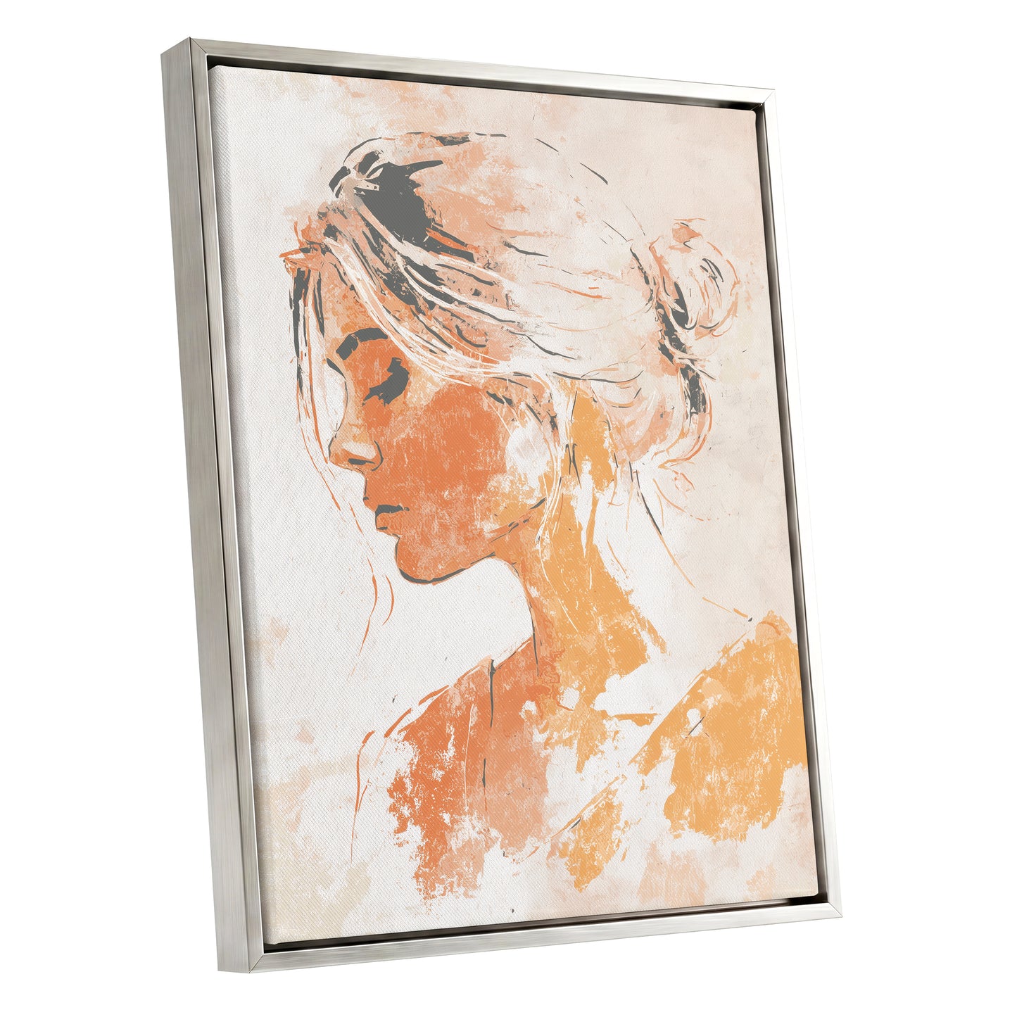 Orange Gold Abstract Woman Profile Portrait Art