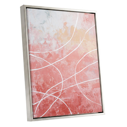 Coral Pink Flowing White Line Abstract Wall Art