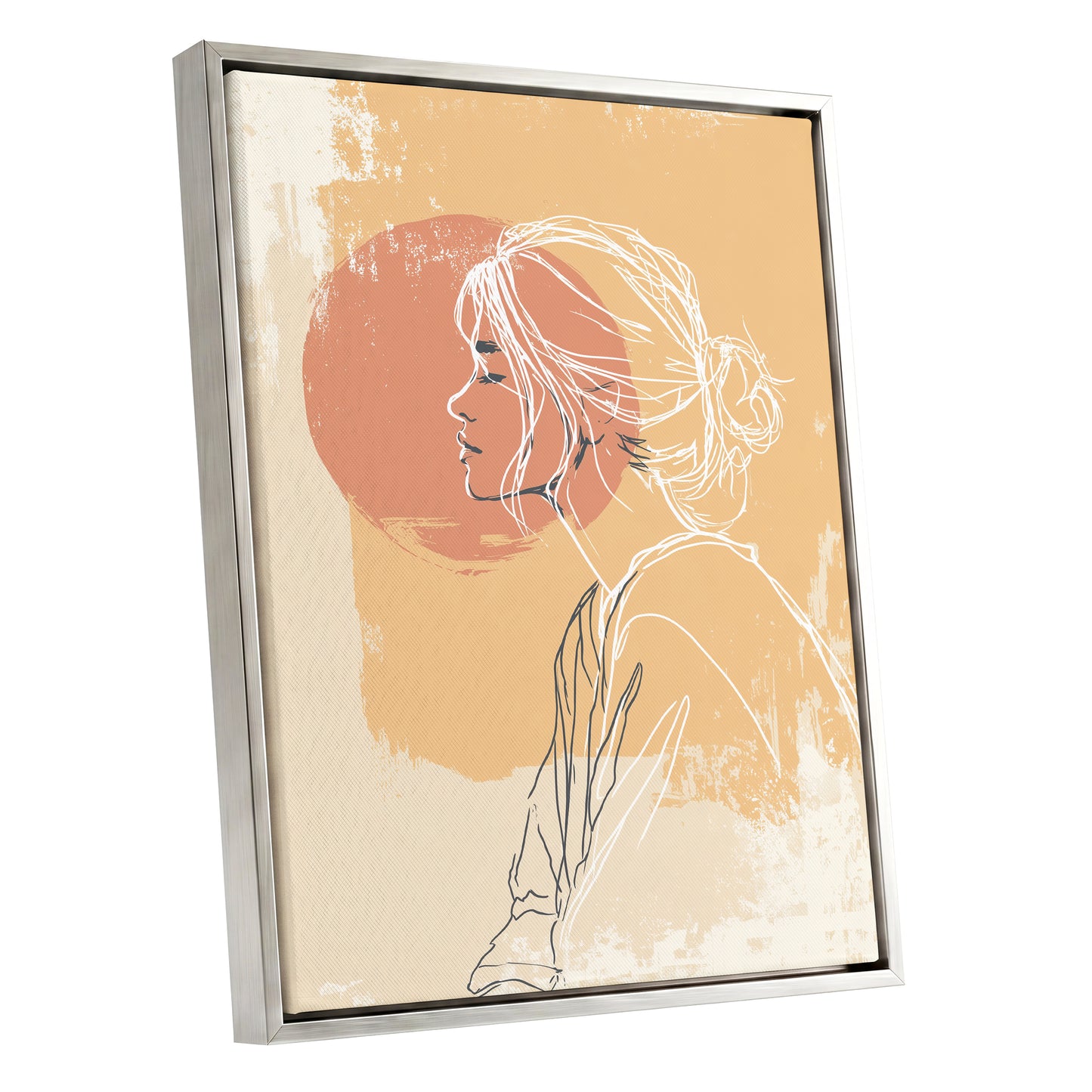 Peach Gold Woman Line Art Sunset Portrait