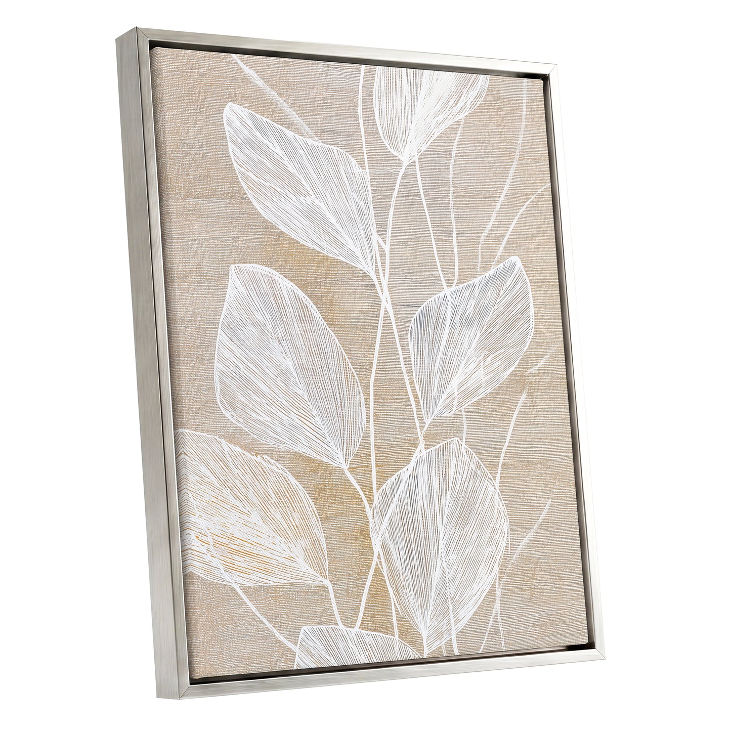 Beige White Botanical Leaf Line Art Print