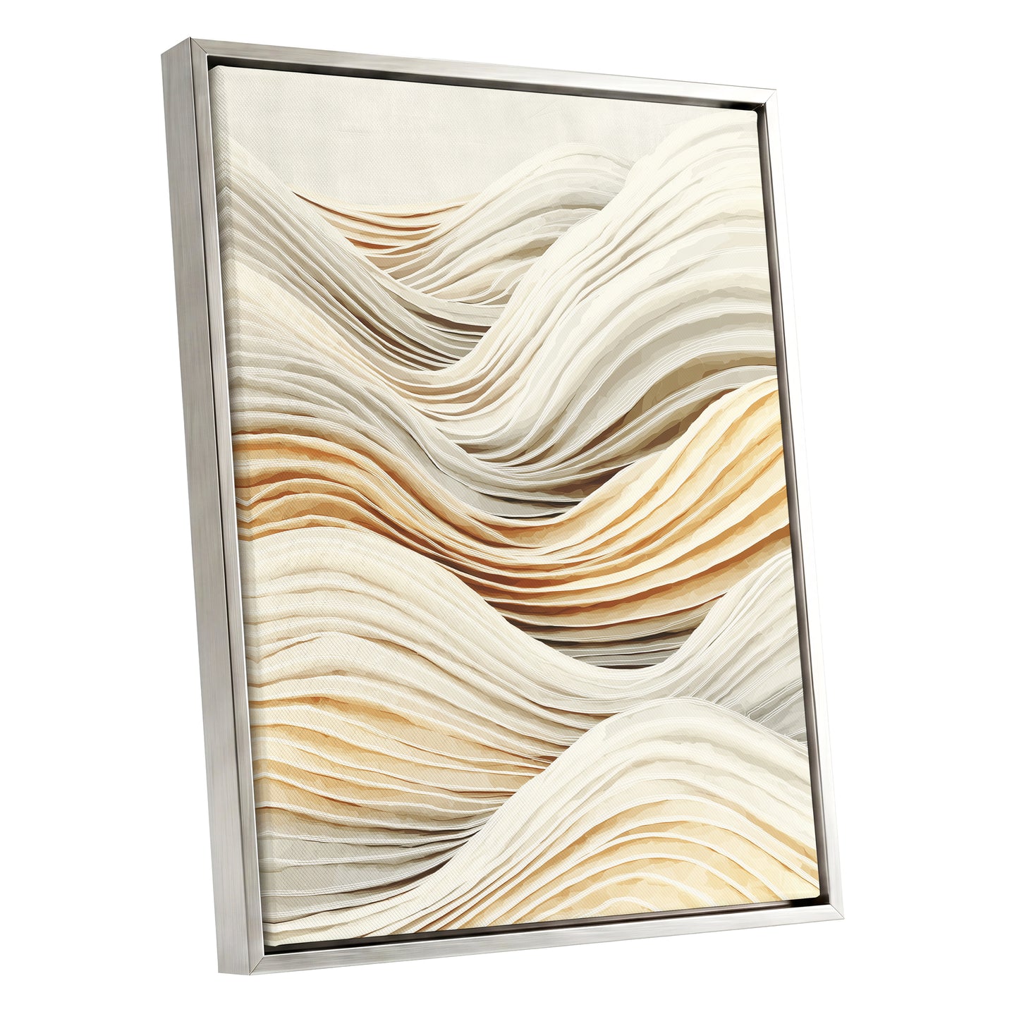 Ivory Beige Layered Abstract Wavy Line Art