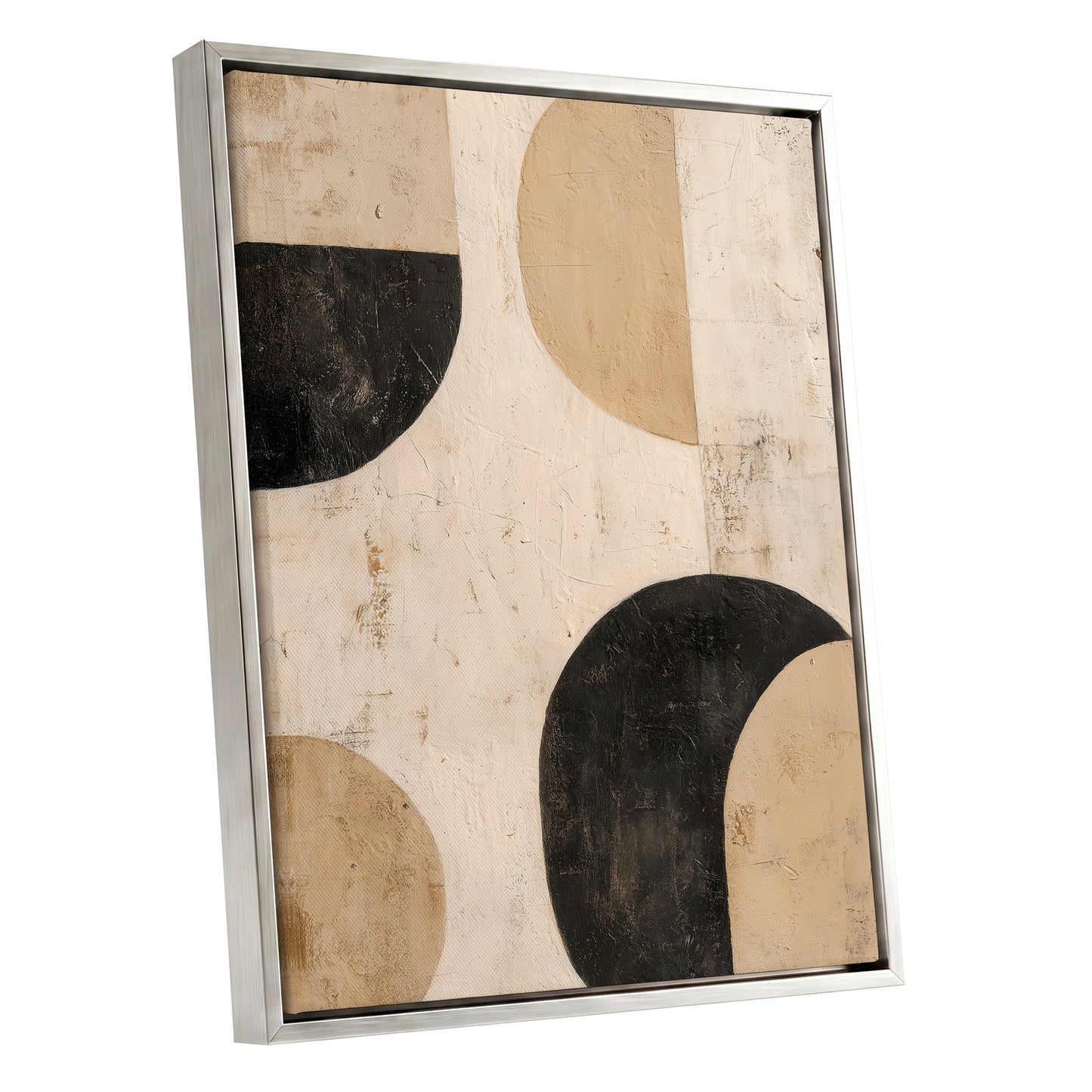 Neutral Beige Black Textured Geometric Abstract Art