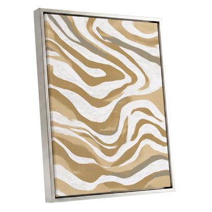 Golden Ochre White Abstract Wavy Line Art