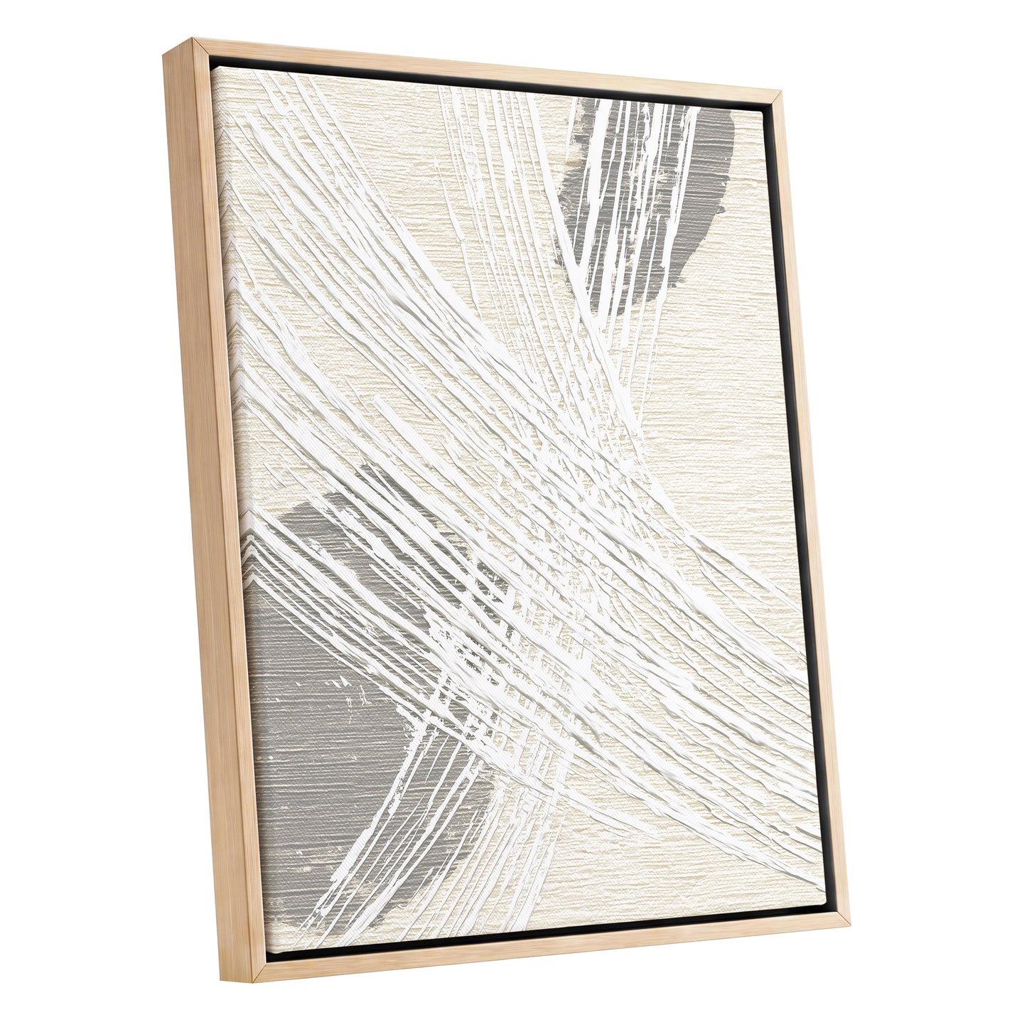 Ivory Gray Linear Palm Leaf Abstract Wall Art