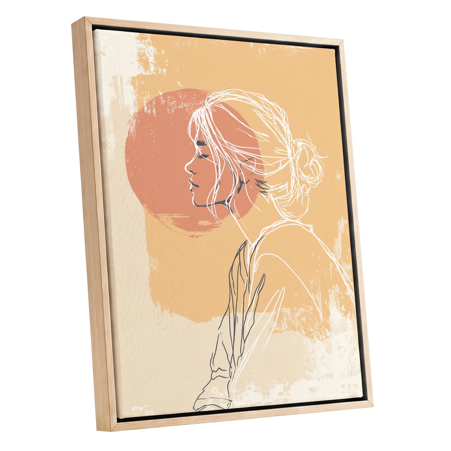 Peach Gold Woman Line Art Sunset Portrait