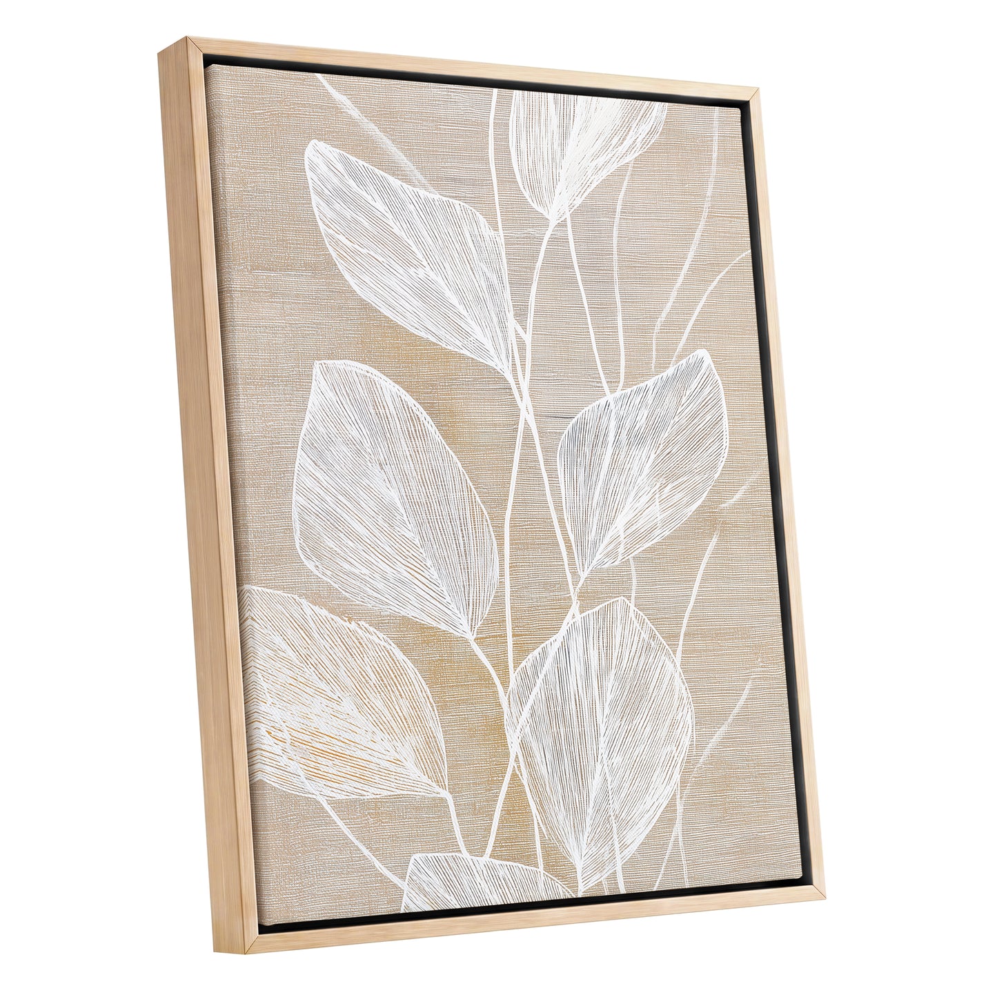 Beige White Botanical Leaf Line Art Print