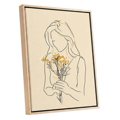 Minimalist Woman with Flowers Line Art
