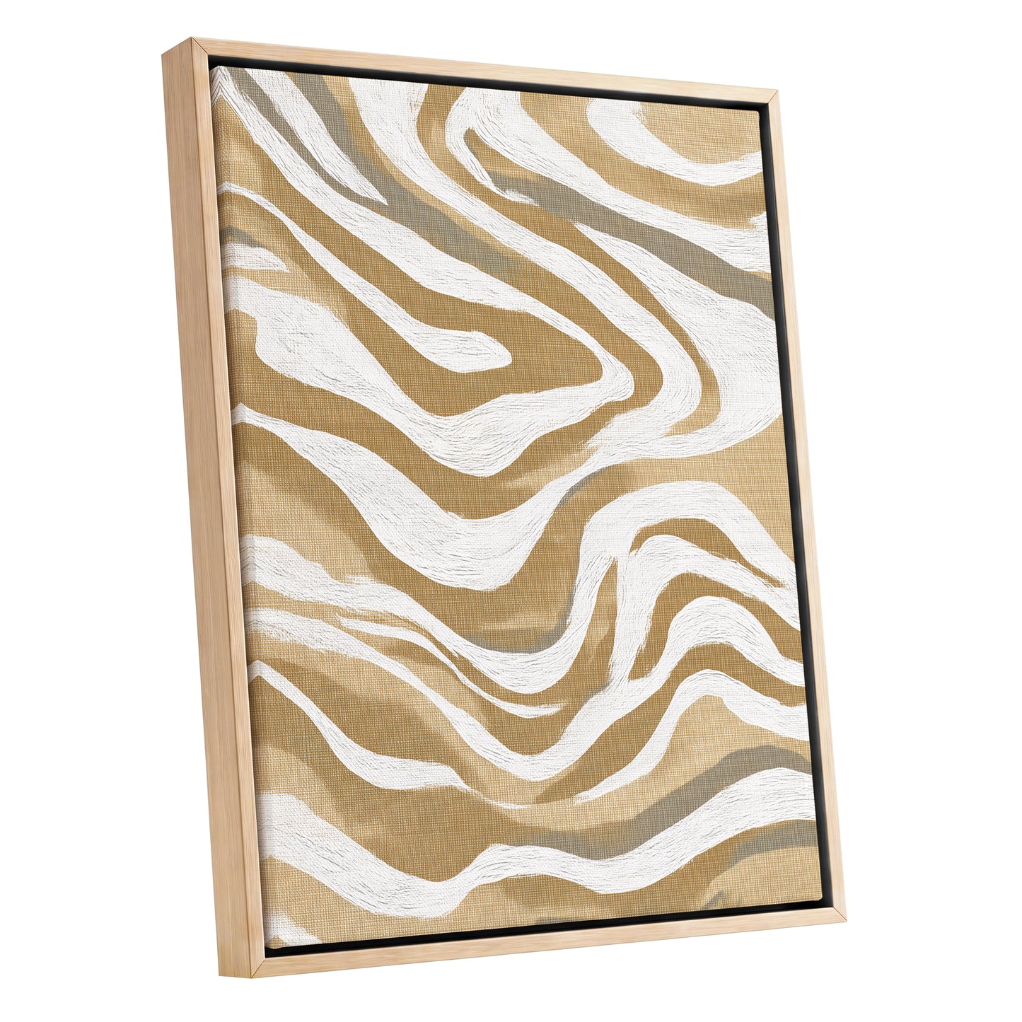 Golden Ochre White Abstract Wavy Line Art