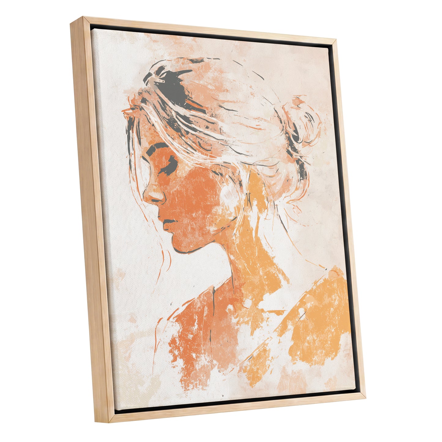 Orange Gold Abstract Woman Profile Portrait Art