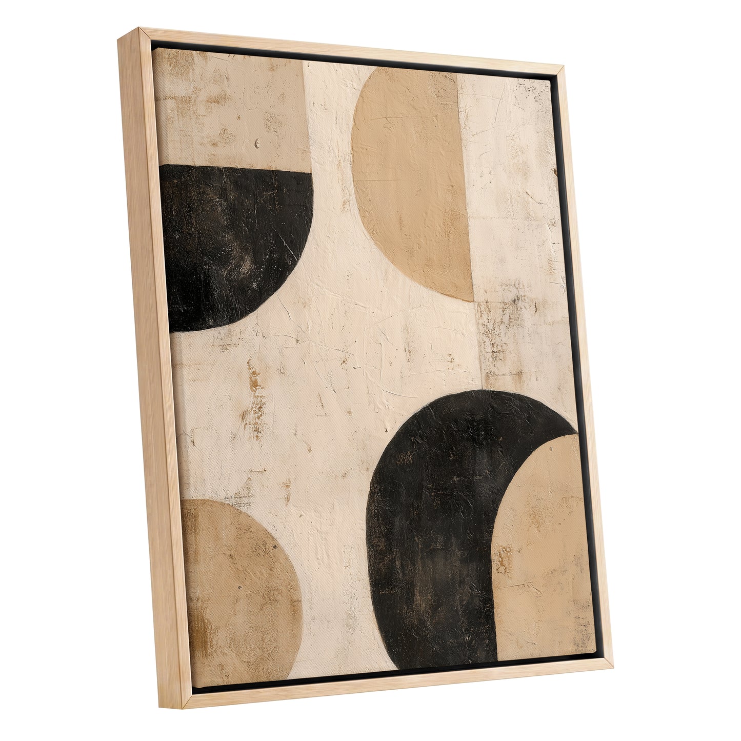 Neutral Beige Black Textured Geometric Abstract Art