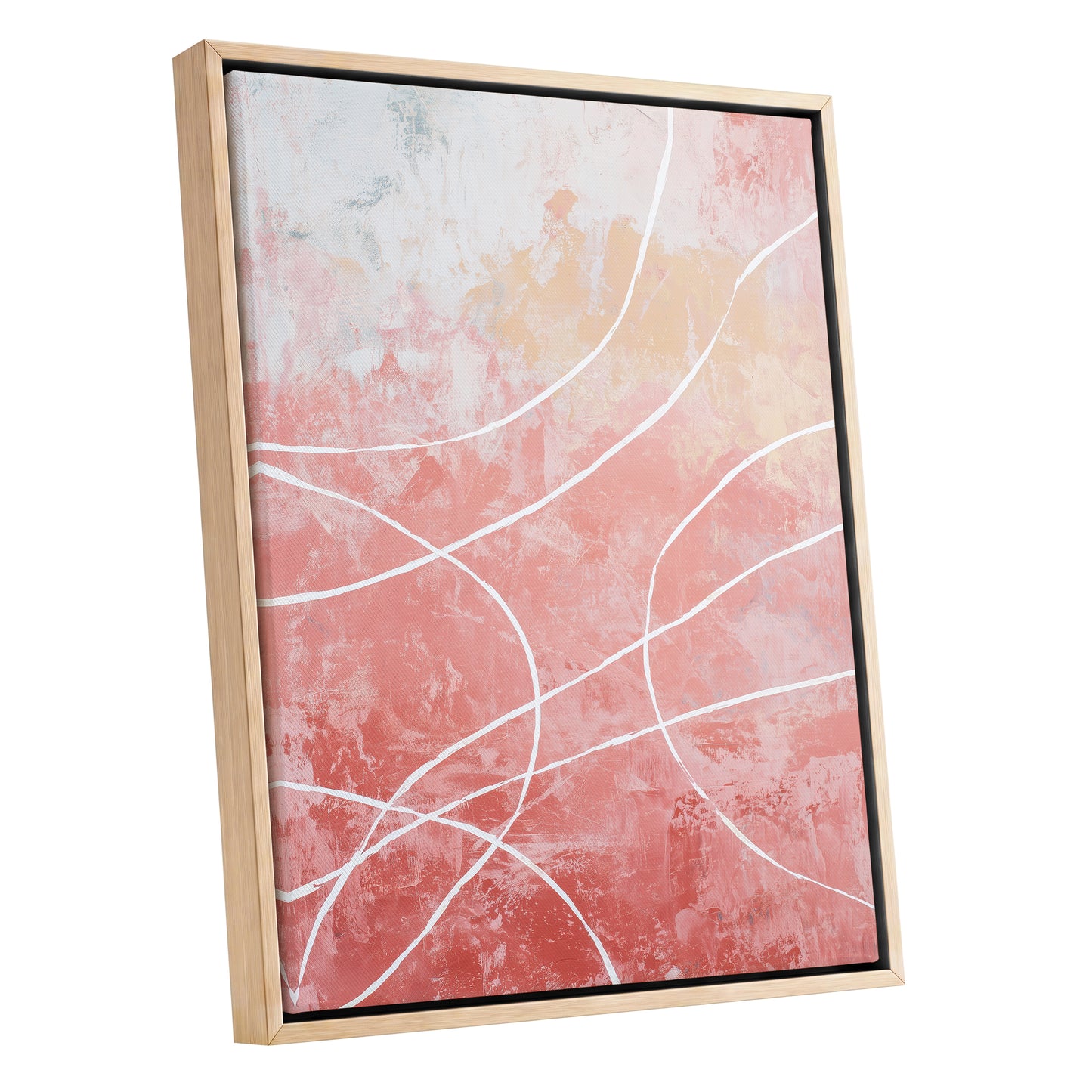 Coral Pink Flowing White Line Abstract Wall Art