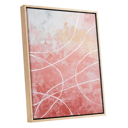 Coral Pink Flowing White Line Abstract Wall Art