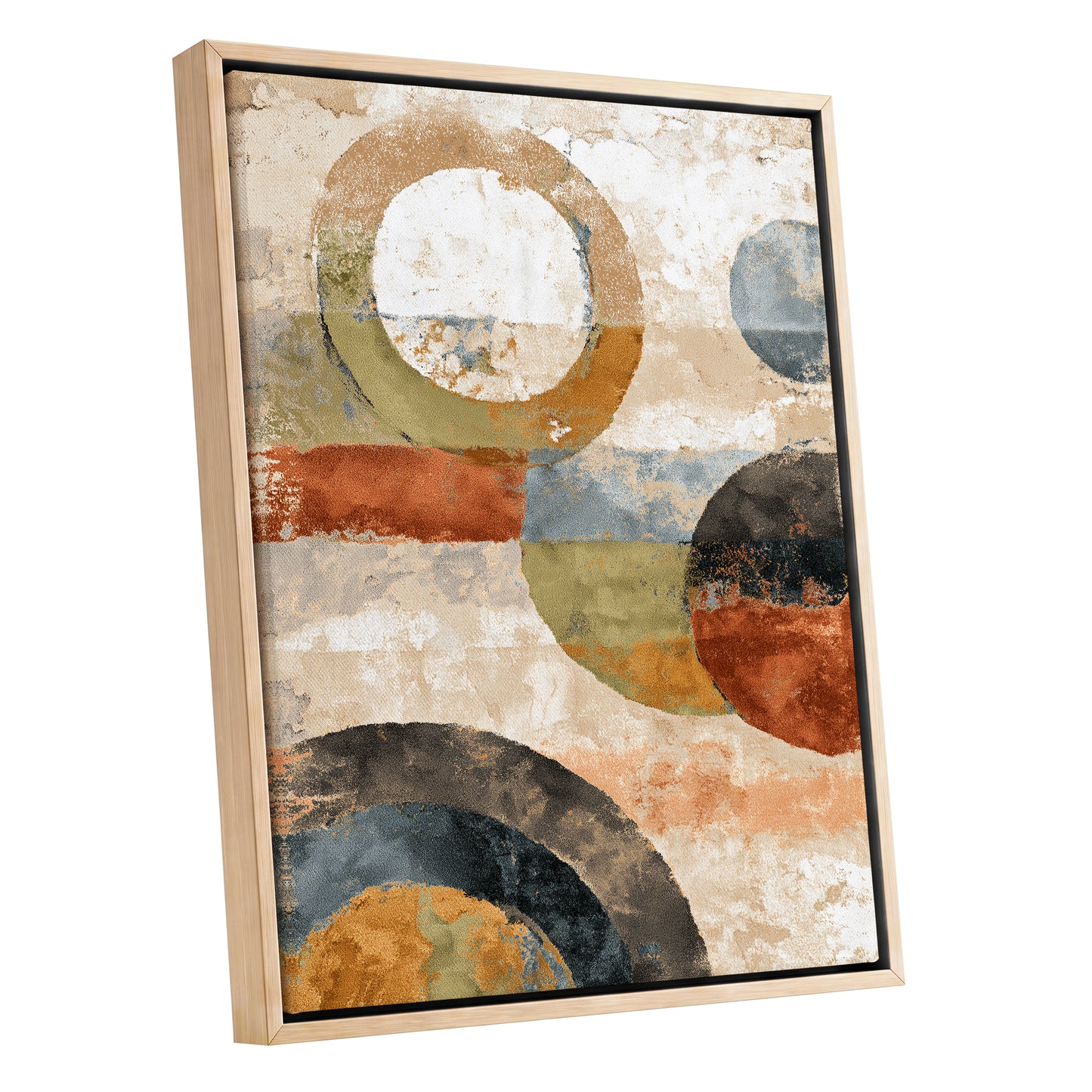 Rust Olive Blue Geometric Circle Abstract Art