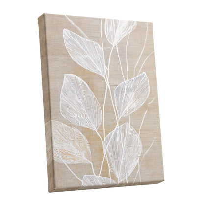 Beige White Botanical Leaf Line Art Print