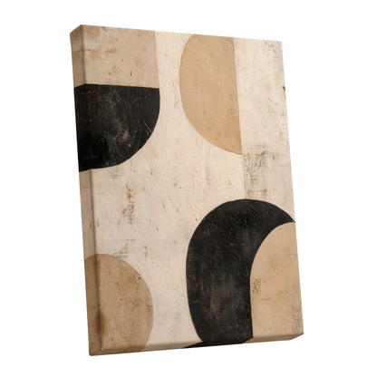 Neutral Beige Black Textured Geometric Abstract Art