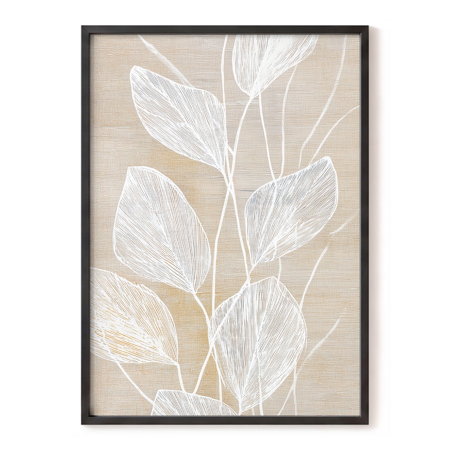 Beige White Botanical Leaf Line Art Print