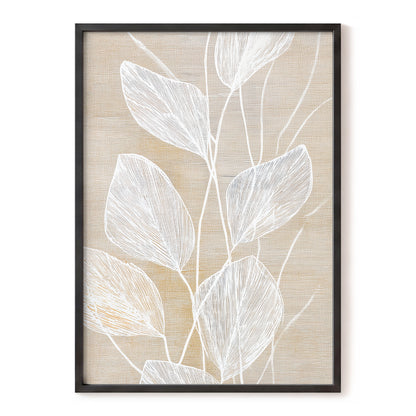 Beige White Botanical Leaf Line Art Print
