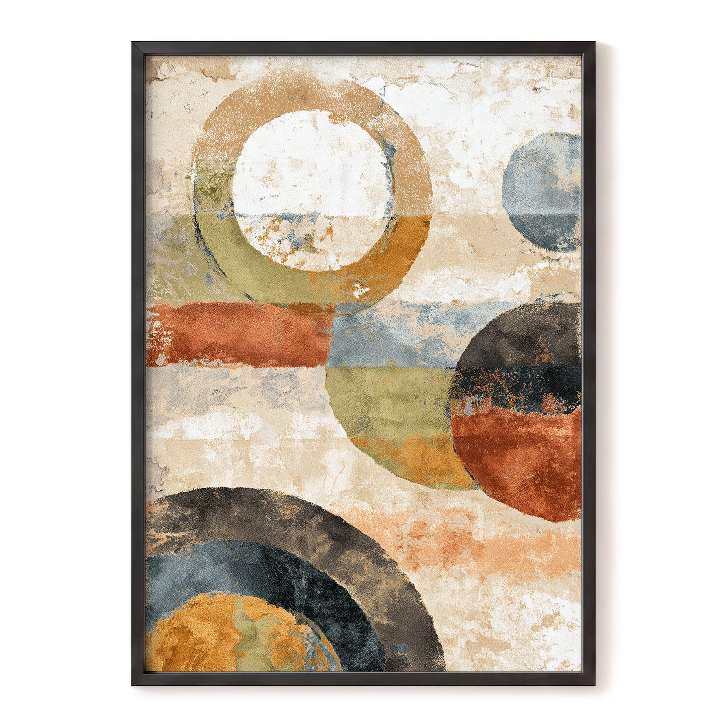 Rust Olive Blue Geometric Circle Abstract Art