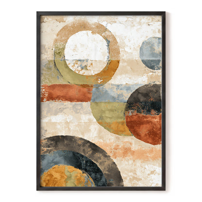 Rust Olive Blue Geometric Circle Abstract Art