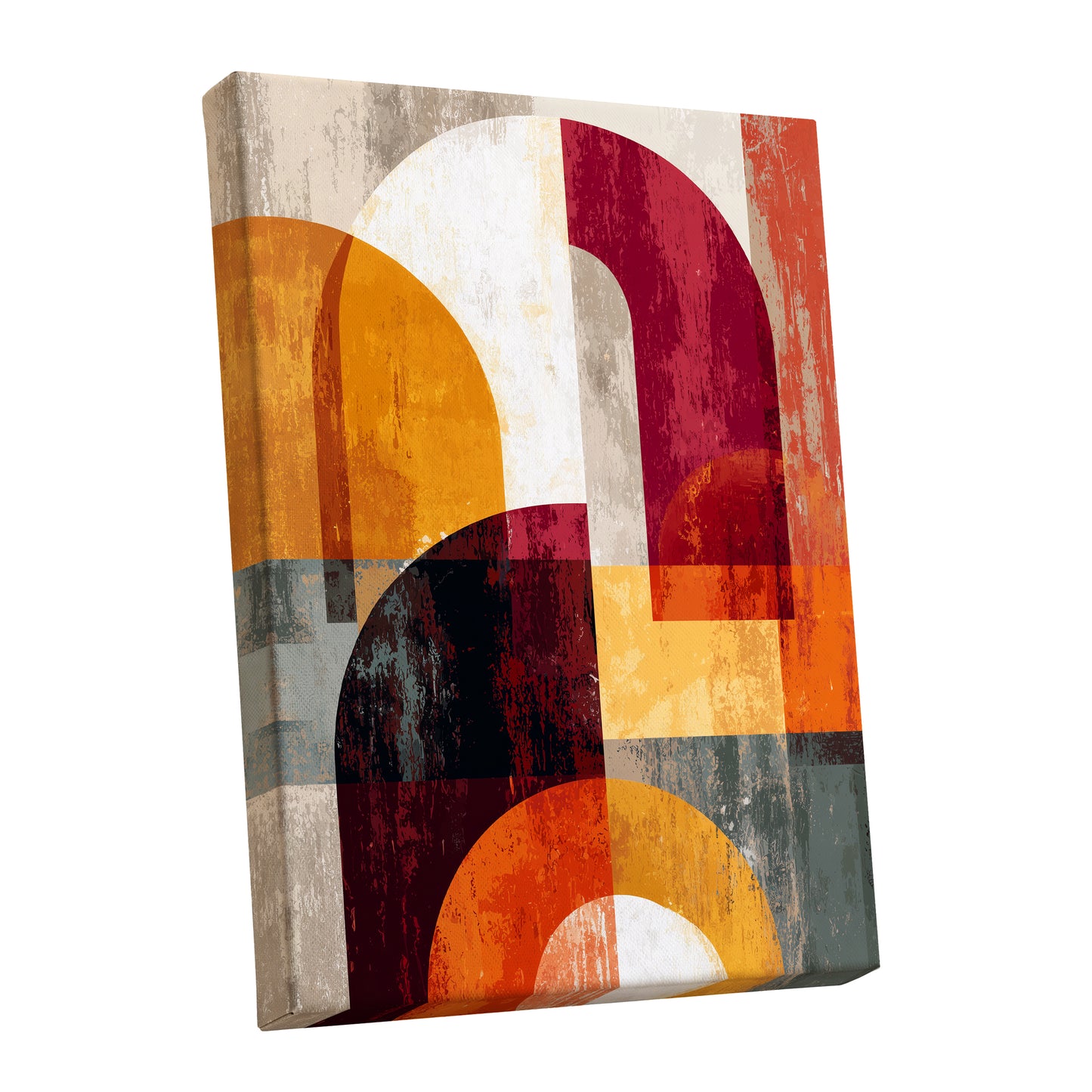 Retro Orange Burgundy Geometric Arch Abstract Art