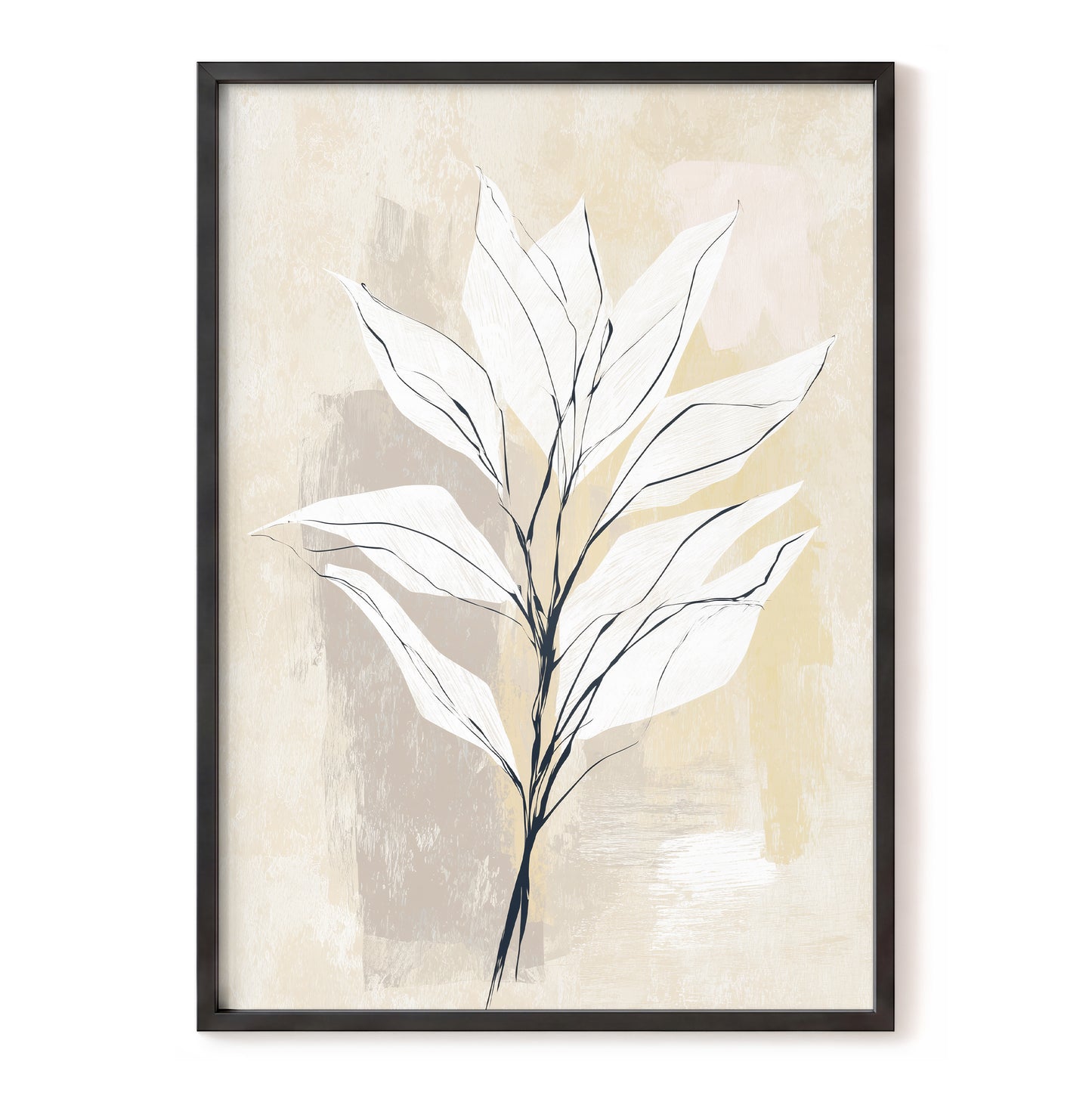 Ivory Beige Minimal Botanical Leaf Wall Art