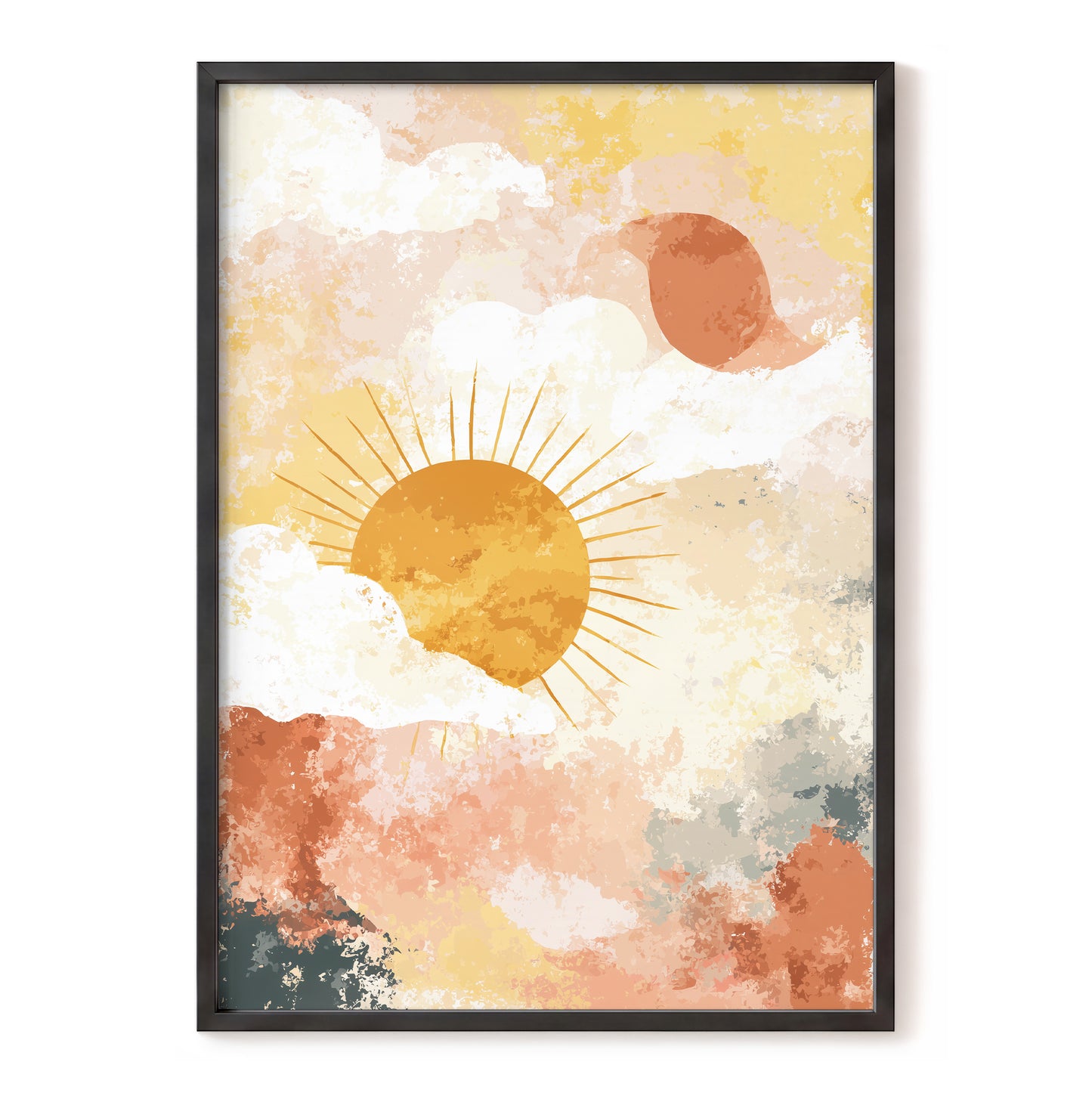 Golden Sun Peach Abstract Cloud Landscape Art