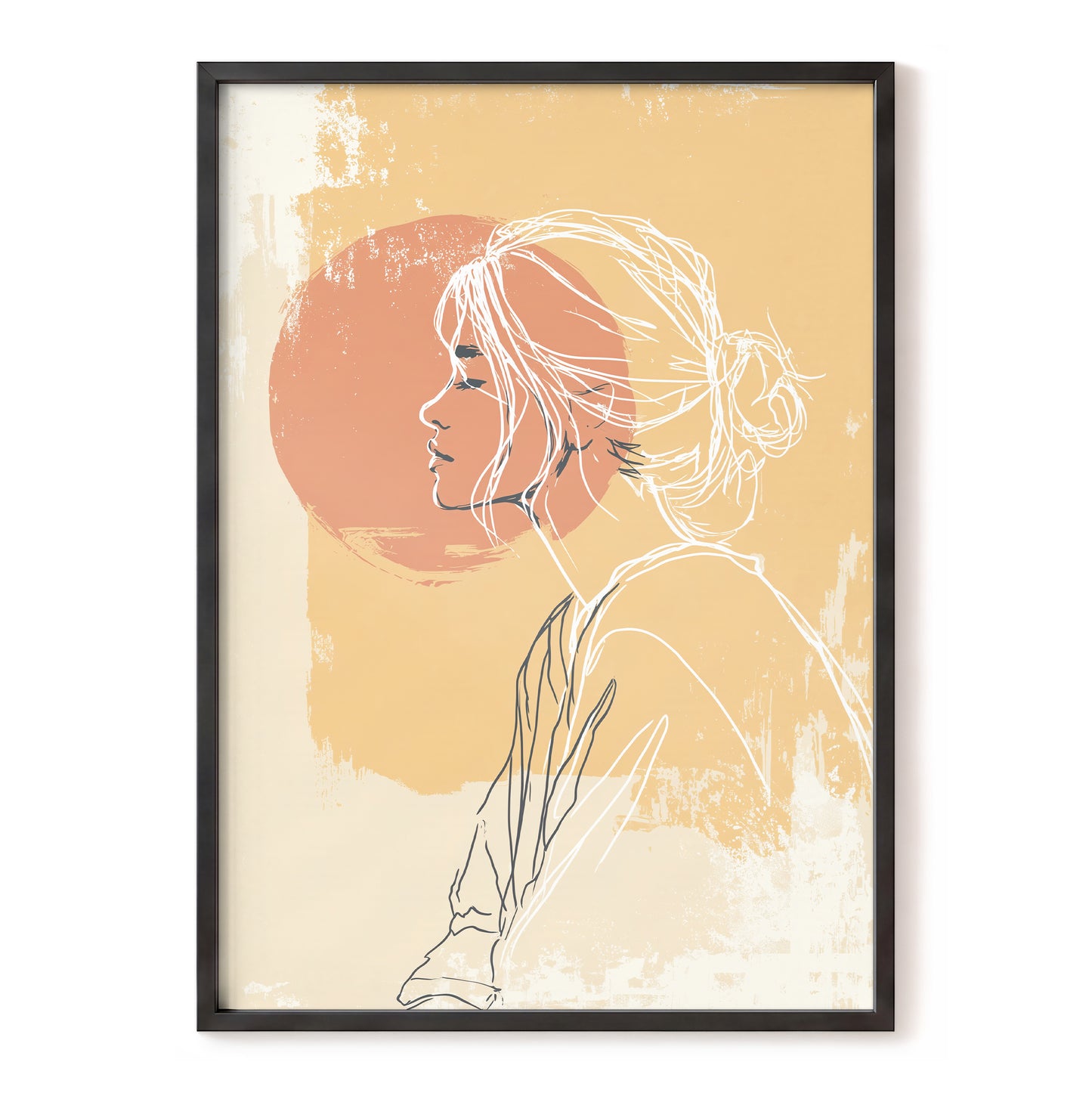Peach Gold Woman Line Art Sunset Portrait
