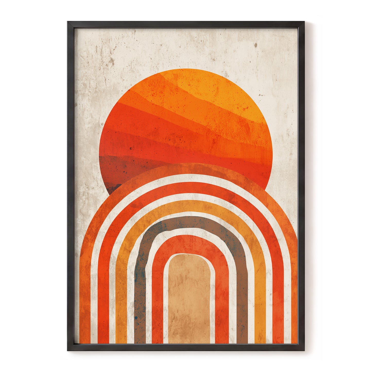 Retro Orange Sunset Rainbow Arch Abstract Art