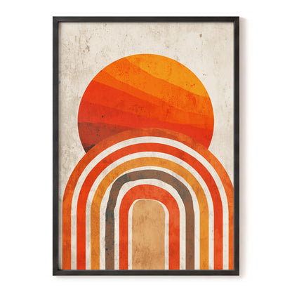 Retro Orange Sunset Rainbow Arch Abstract Art
