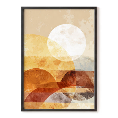 Golden Ochre Geometric Sunset Abstract Wall Art