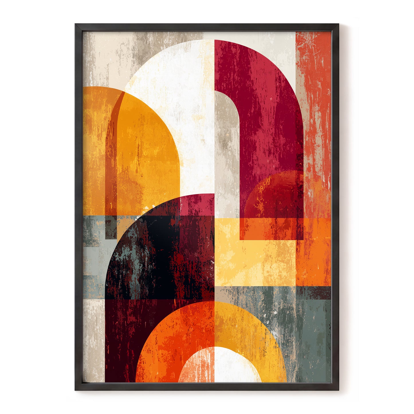 Retro Orange Burgundy Geometric Arch Abstract Art