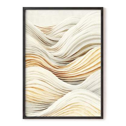 Ivory Beige Layered Abstract Wavy Line Art