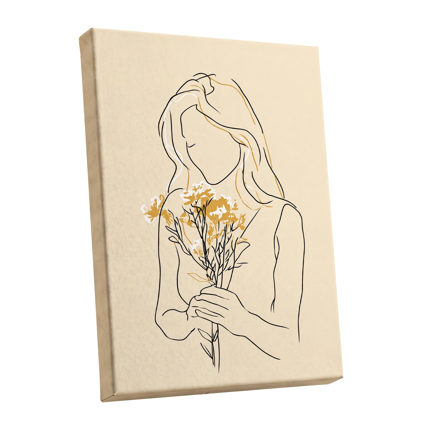 Minimalist Woman with Flowers Line Art