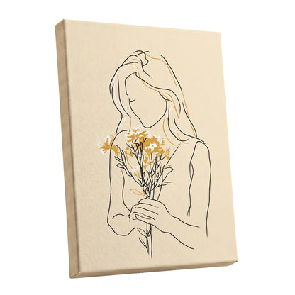 Minimalist Woman with Flowers Line Art