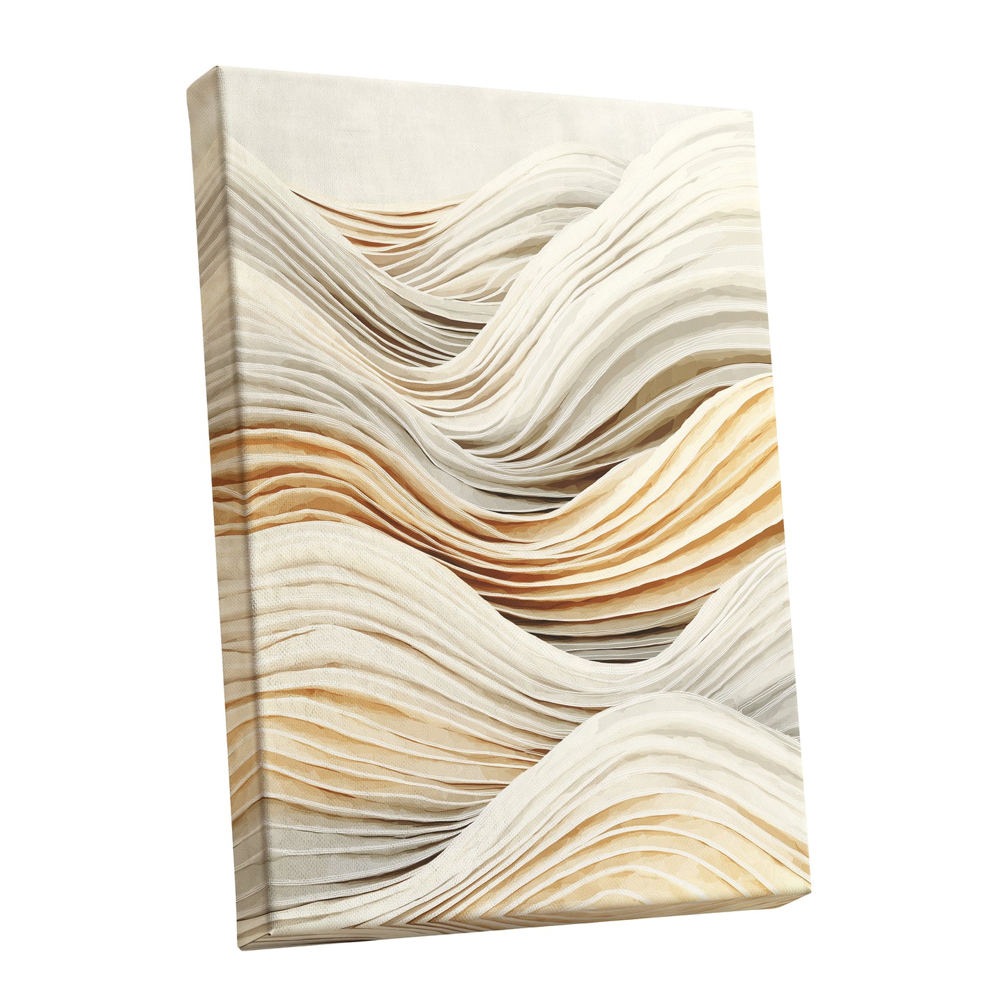 Ivory Beige Layered Abstract Wavy Line Art
