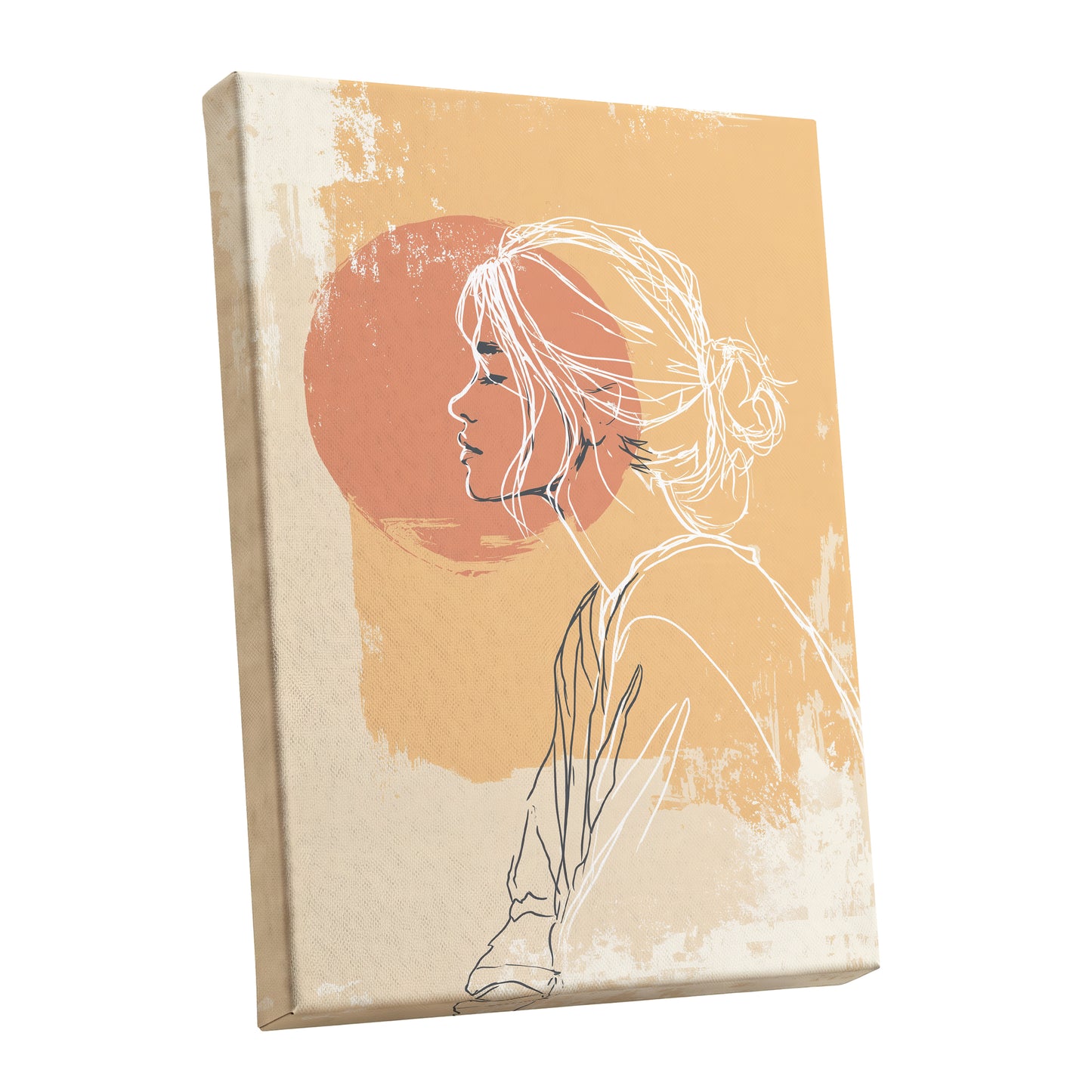 Peach Gold Woman Line Art Sunset Portrait