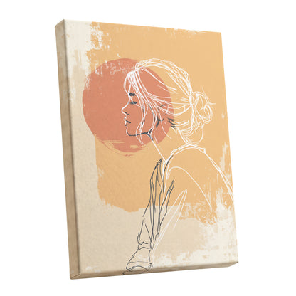 Peach Gold Woman Line Art Sunset Portrait