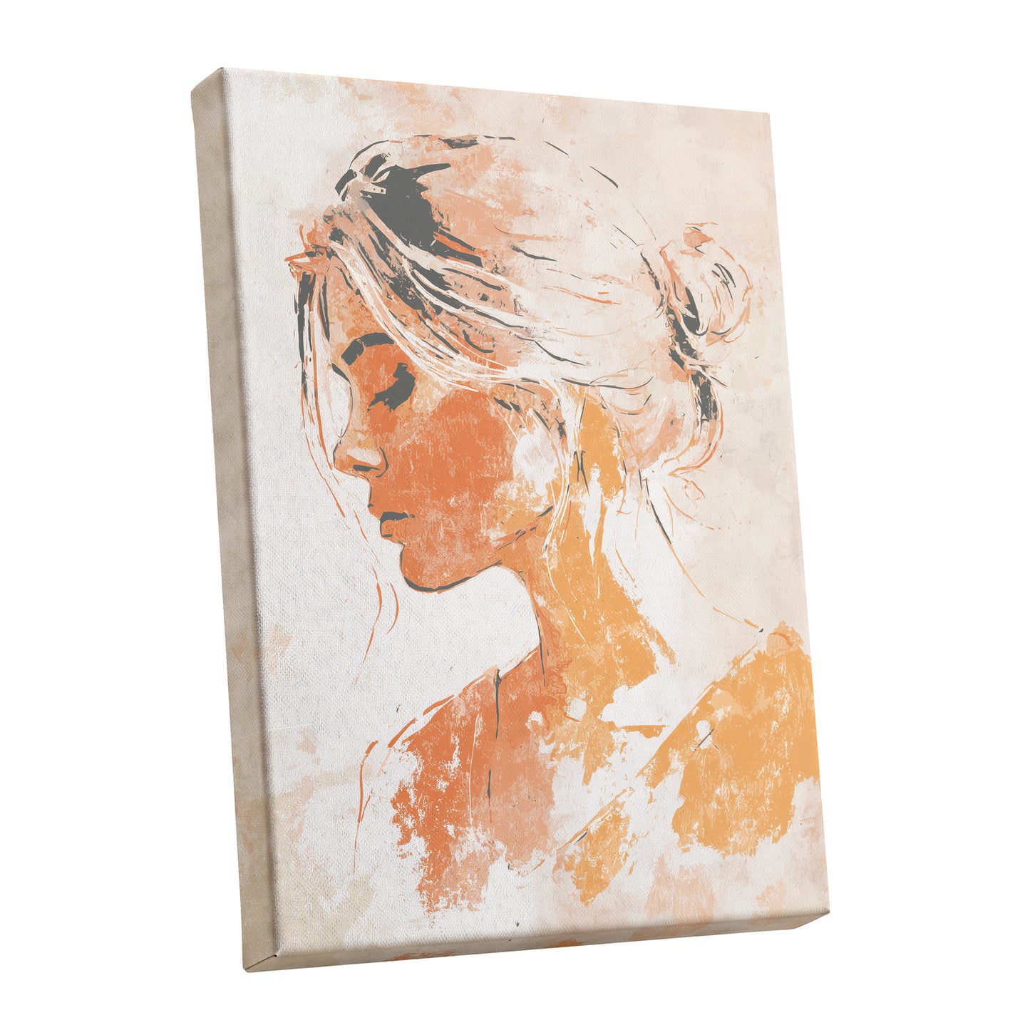 Orange Gold Abstract Woman Profile Portrait Art